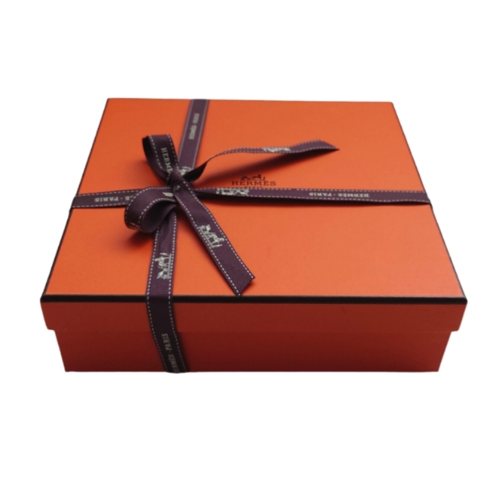 HERMES Authentic iconic orange square belt scarf gift box with brown ribbon